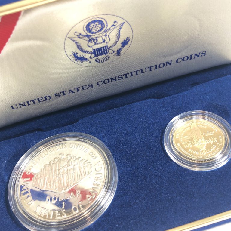 アメリカ憲法起草200年記念 5ドル金貨・1ドル銀貨セット
